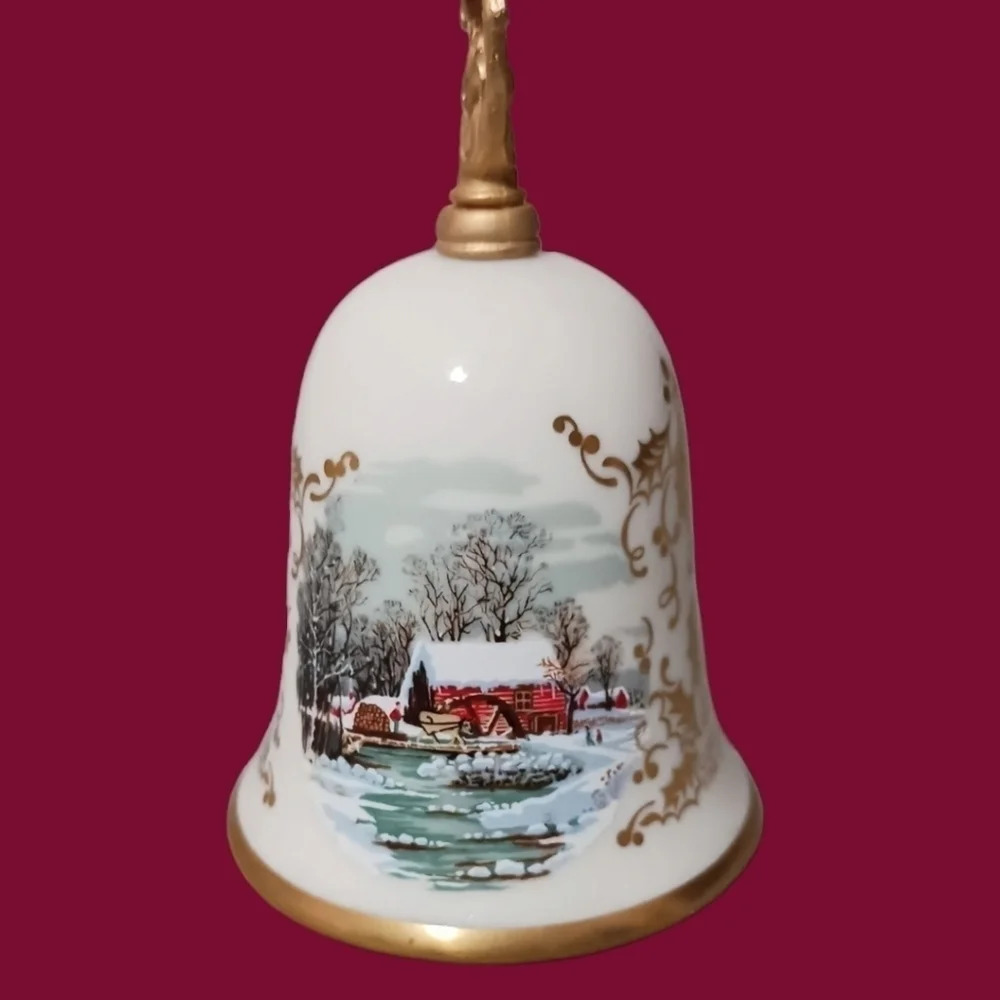 Gorham china vtg yule log  & ives christmas bell